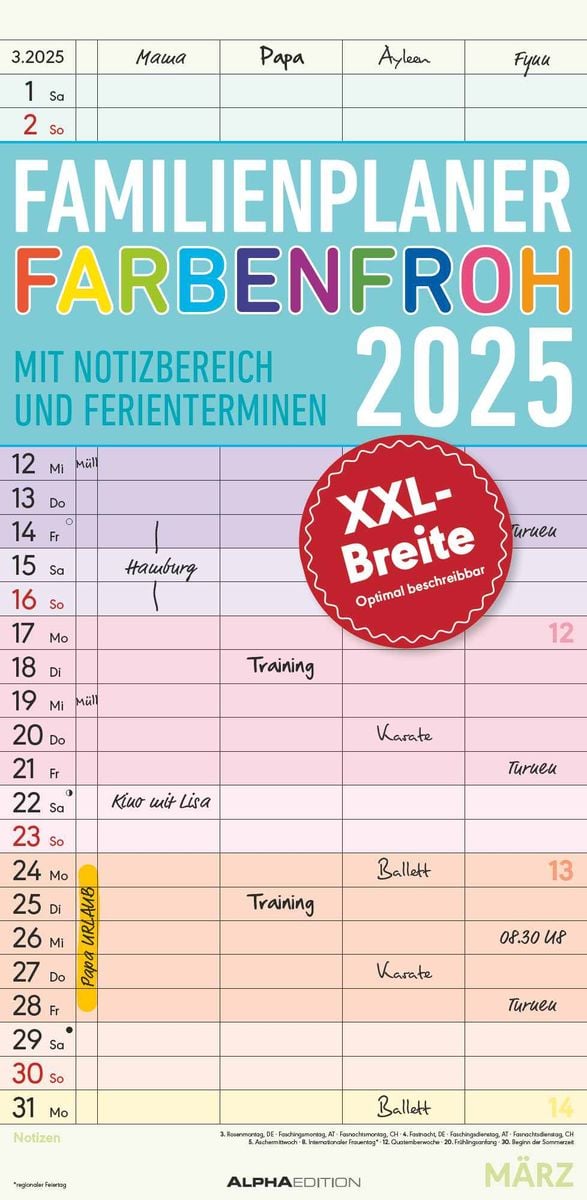 'Alpha Edition Familienplaner Farbenfroh 2025 Familienkalender