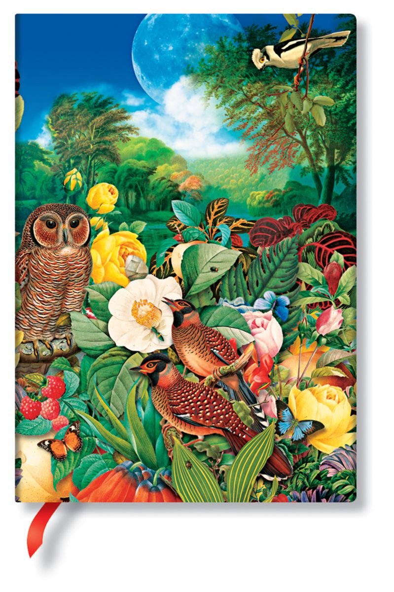 'Hardcover Notizbuch Garten im Mondschein, Midi, Liniert' von