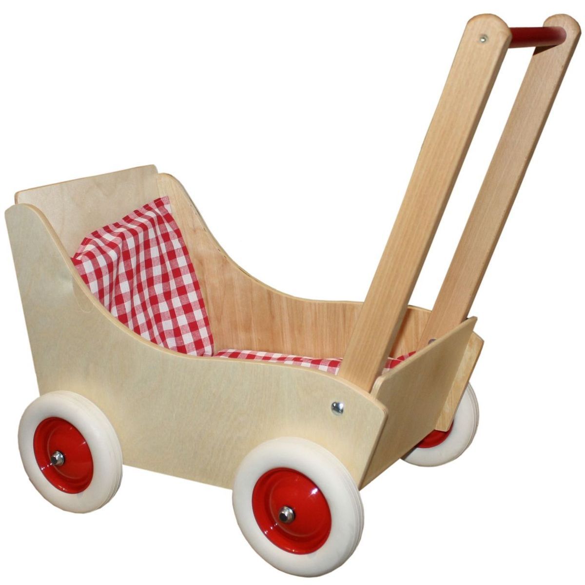 Holz-Puppenwagen karo rot / wei, ca. 50 cm kaufen