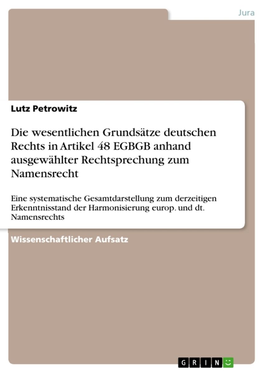 'Die Wesentlichen Grundsätze Deutschen Rechts In Artikel 48 EGBGB ...