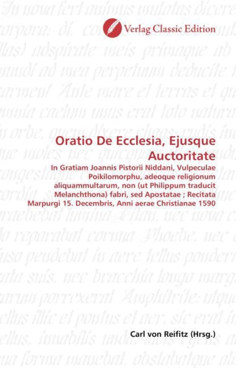 'Oratio De Ecclesia, Ejusque Auctoritate' von '' Buch '97838397