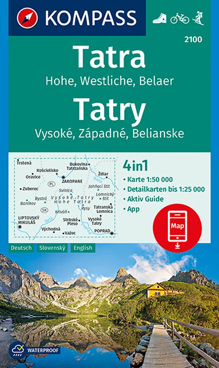 KOMPASS Wanderkarte 2100 Tatra, Hohe, Westliche, Belaer, Tatry, Vysoké,  Západné, Belianske 1:50.000' von '' - 'Mappe gefaltet' - '978-3-99044-390-3