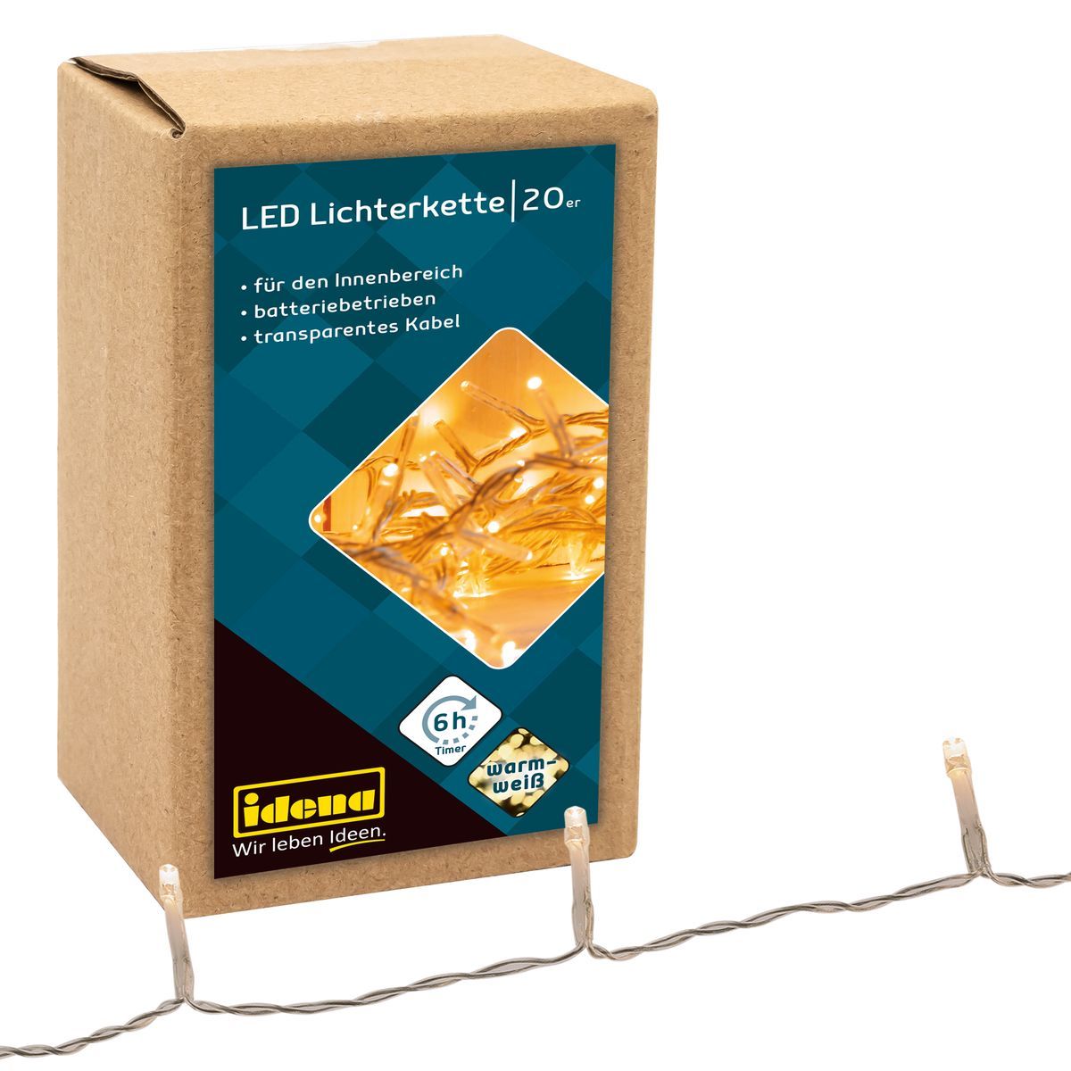 Batteriebetriebene Lichterkette Mit 20 Warmweißen LEDs – Flexibel & Ohne Kabel