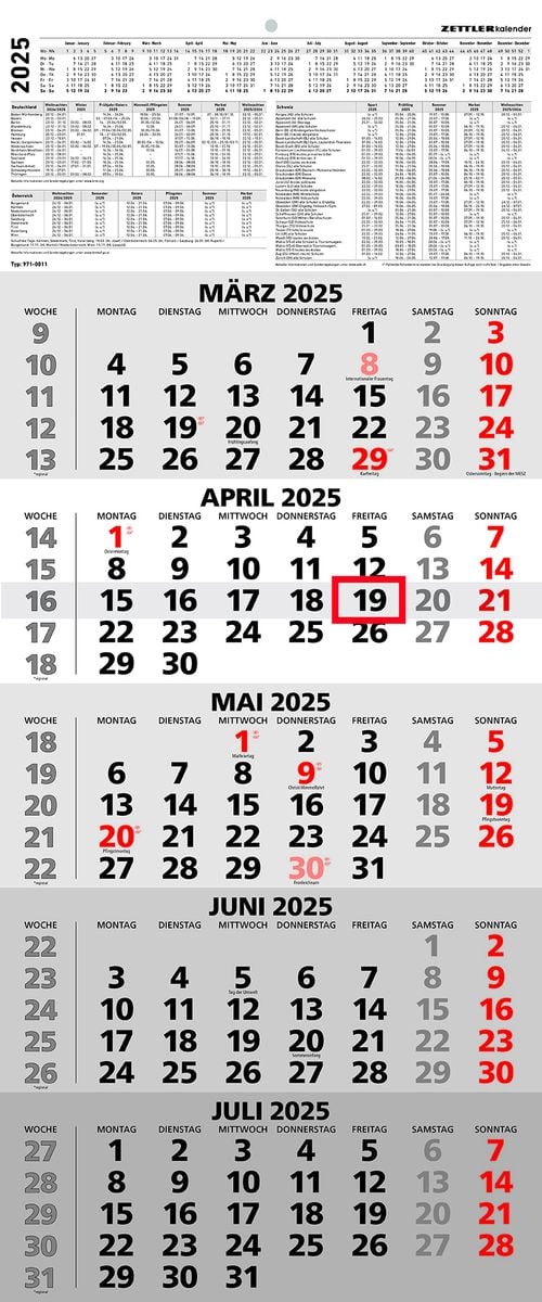 '5Monatskalender 2025 BüroKalender 30x58 cm mit