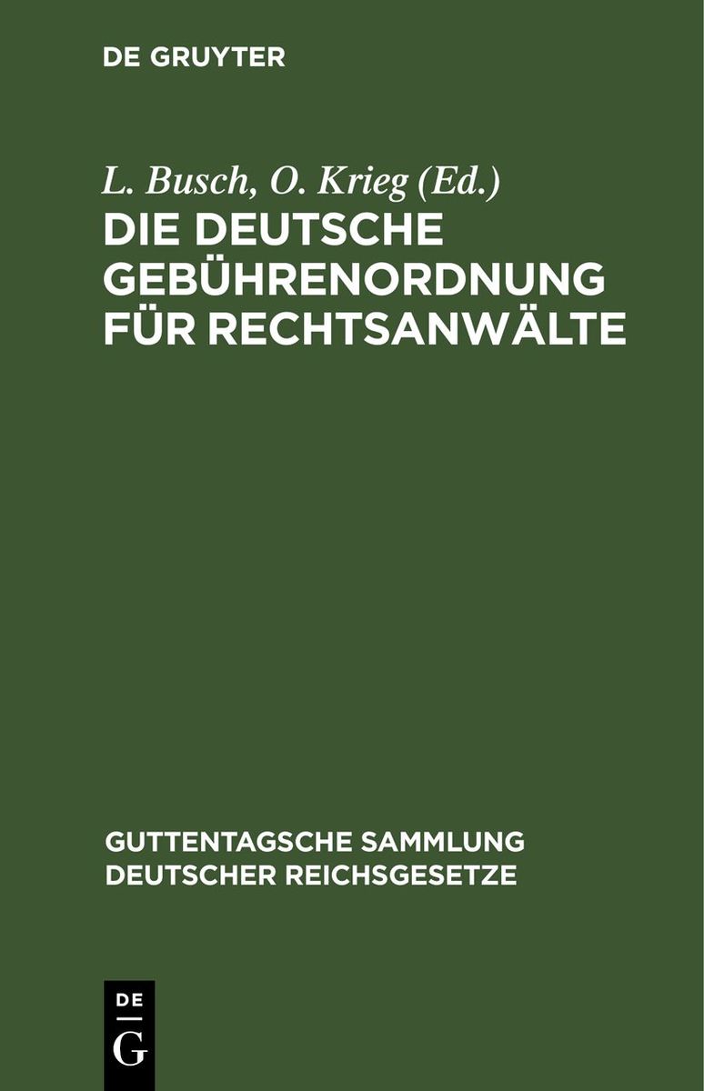 'Die Deutsche Gebührenordnung Für Rechtsanwälte' Von '' - Buch - '978-3 ...