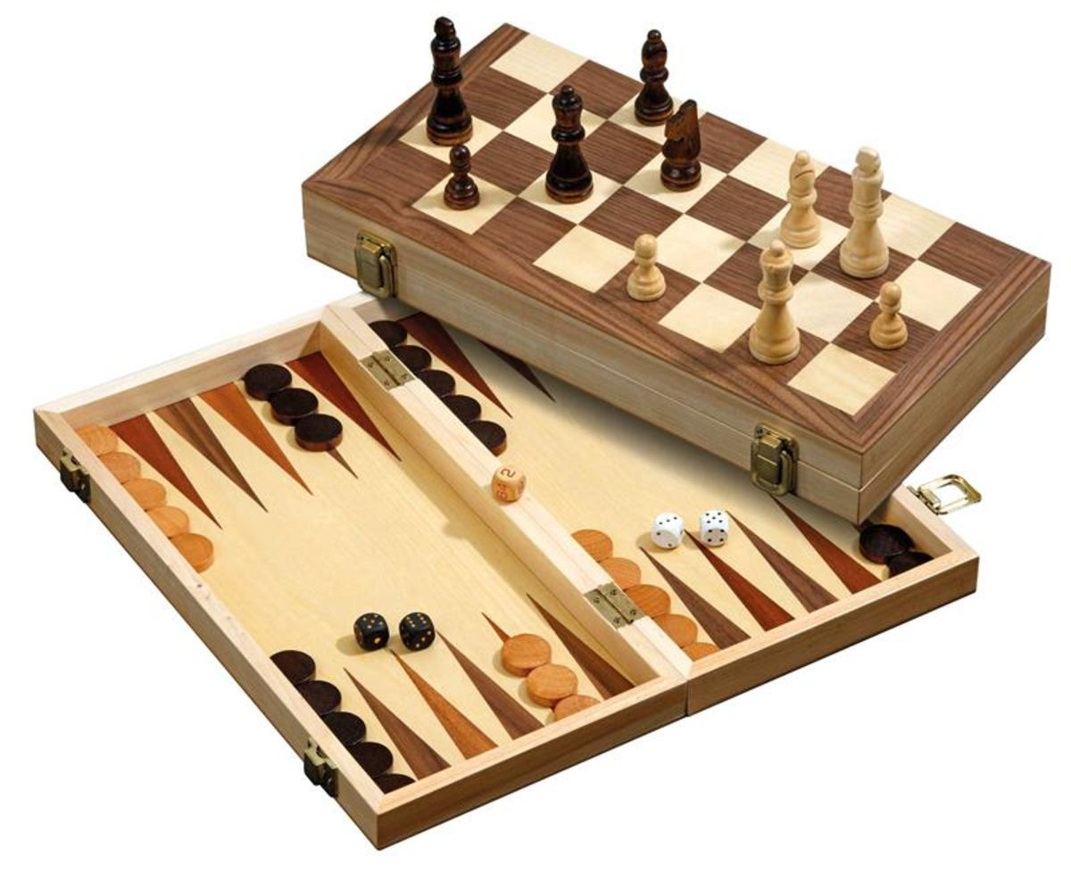 Schach- und Dame-Brett Colorbaby Backgammon Holz (4 Stück)