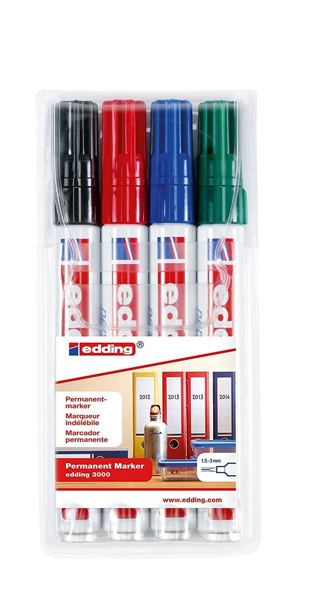 Edding 3000 Permanentmarker, 1,5-3mm, 4er Set - Permanente Markierung ...