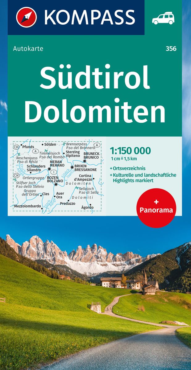 KOMPASS Autokarte Südtirol, Dolomiten 1:150.000' von '' - Buch -  '978-3-99121-950-7