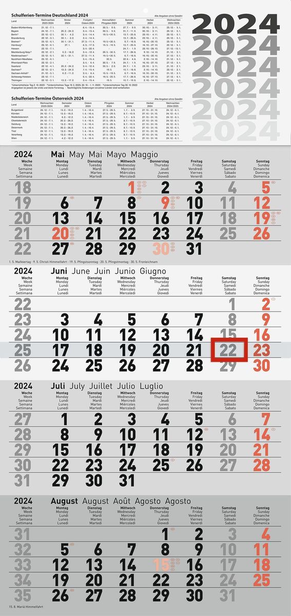 'Rido/idé 7033420004 4-Monatskalender Wandkalender 2024 1 Blatt = 4 