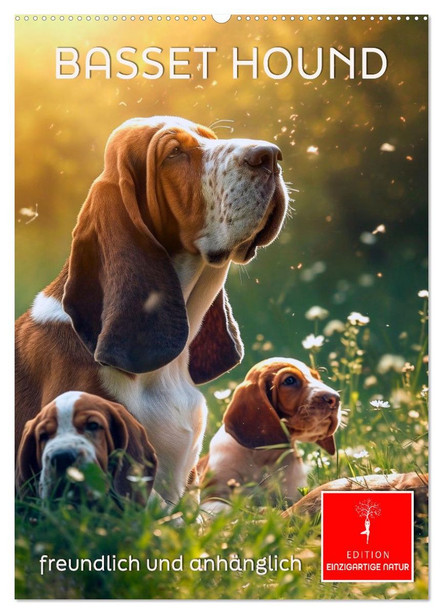 Basset Hound freundlich und anhänglich (Wandkalender 2025 DIN A2 hoch), CALVENDO