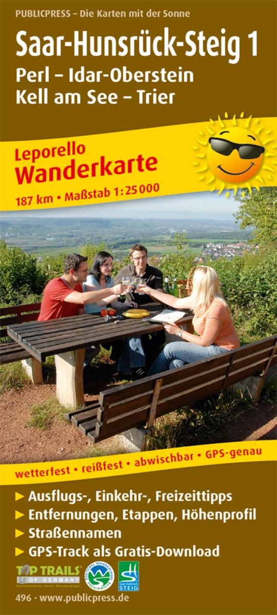 'Wanderkarte Saar-Hunsrück-Steig 1, Perl - Idar-Oberstein, Kell Am See ...