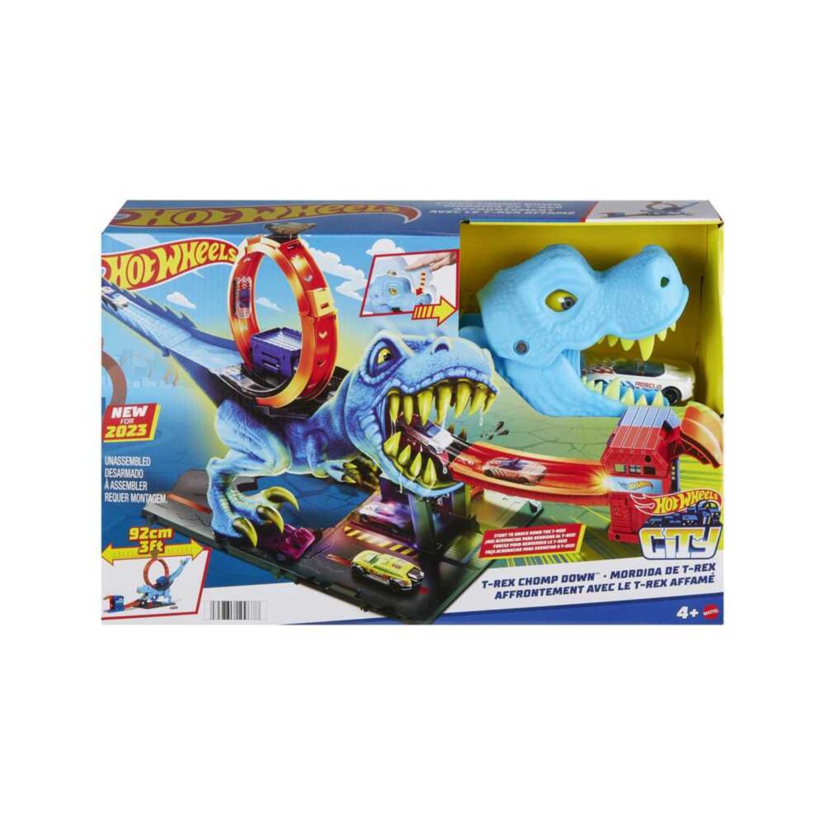 Hot Wheels - City T-Rex Looping-Bahn, Dinosaurier-Angriff inkl. Auto 1: