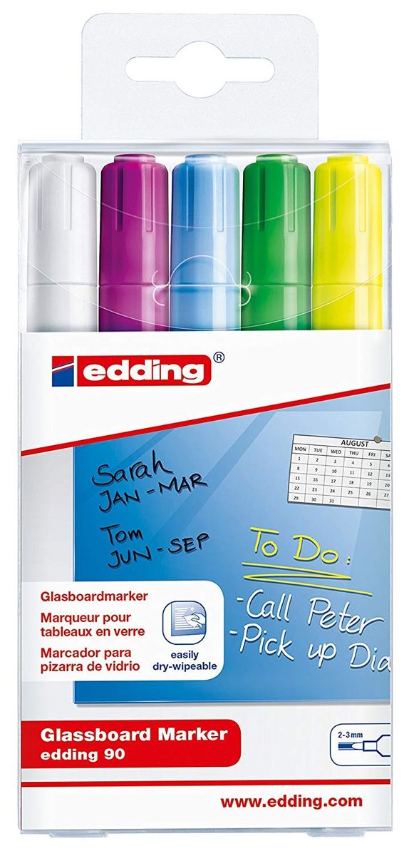 Edding 90 Glassboard Marker, 23mm, 5er Set Sortierung 099 Alles für