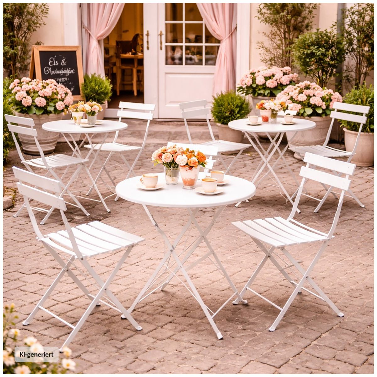 HTI-Living Bistro Sitzgruppe Metall creme klappbar Tisch mit 2 Stühlen Balkon Set kaufen