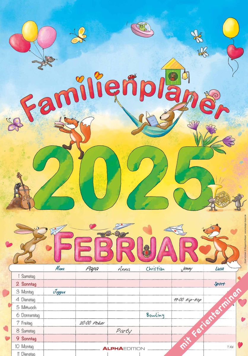 Familienplaner Cartoon 2025 - Bildkalender 23,7x34 Cm - 6 Spalten ...