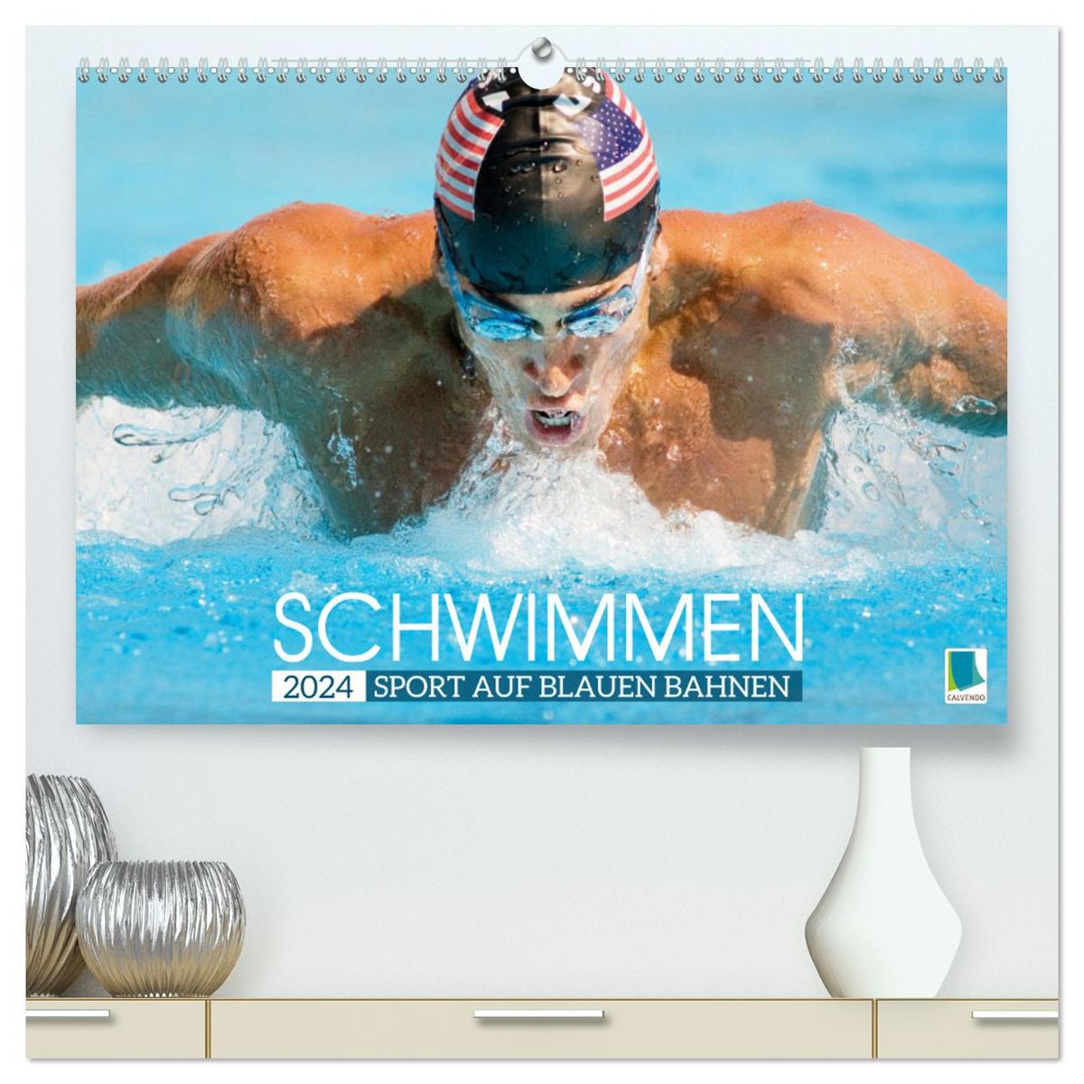 'Schwimmen Sport auf blauen Bahnen (hochwertiger Premium Wandkalender