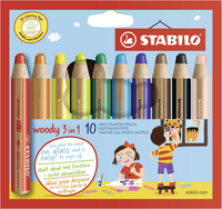 Produktbild STABILO Buntstift, Wasserfarbe & Wachsmalkreide -  woody 3 in 1 - 10er Pack - mit 10 verschiedenen Farben